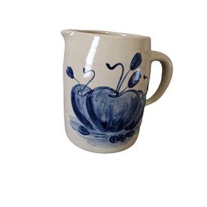 vintage Studio Padre artisan salt‎ glaze picture apple blue gray  5.5 in